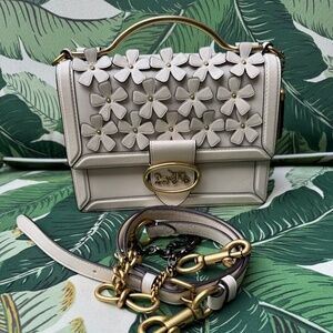 COACH 1941 RILEY Top Handle 22 FLORAL Appliqué Crossbody CHALK /Brass
